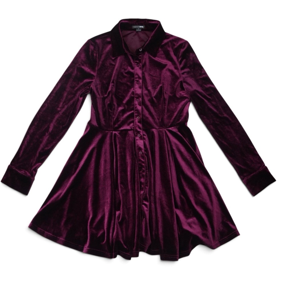 Burgundy Velvet Mini Shirt Dress Goth Whimsigoth Dark Romantic Vampy Fit Flare S